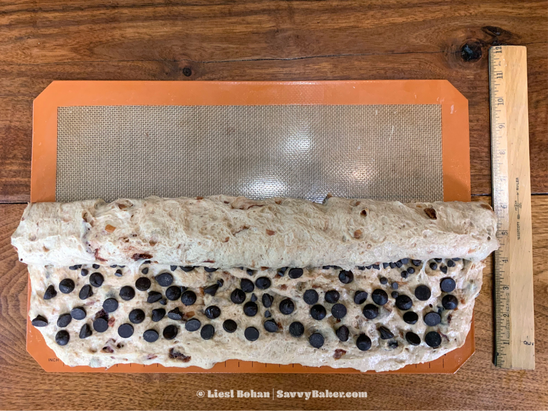 Halfway Rolled Dough for Cherry Chocolate Chip Sourdough Rolls