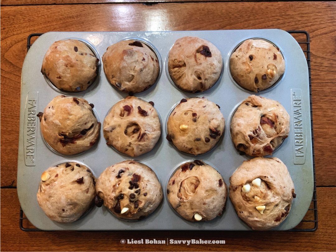 Baked Cherry Chocolate Chip Sourdough Rolls